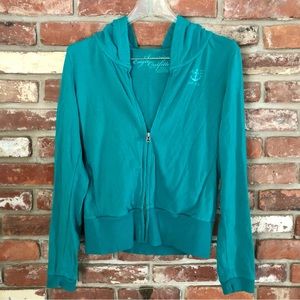 American Eagle Soft Knit Hoodie Teal w/ Anchor Graphic Size Medium Coastal Prep